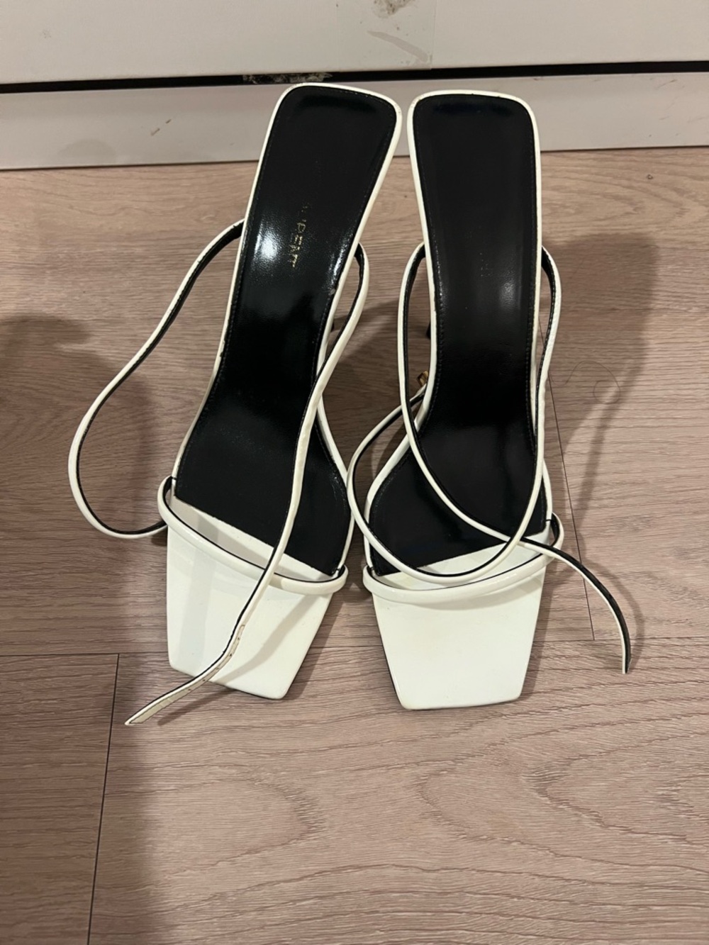Women’s White Strappy Square-Toe Heeled Sandals - Picture 2 of 5